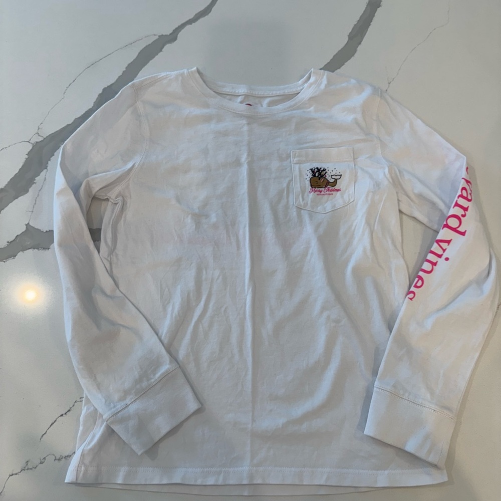 Vineyard Vines Girls Long-Sleeve Reindeer Whale Pocket Tee - Picture 4 of 5